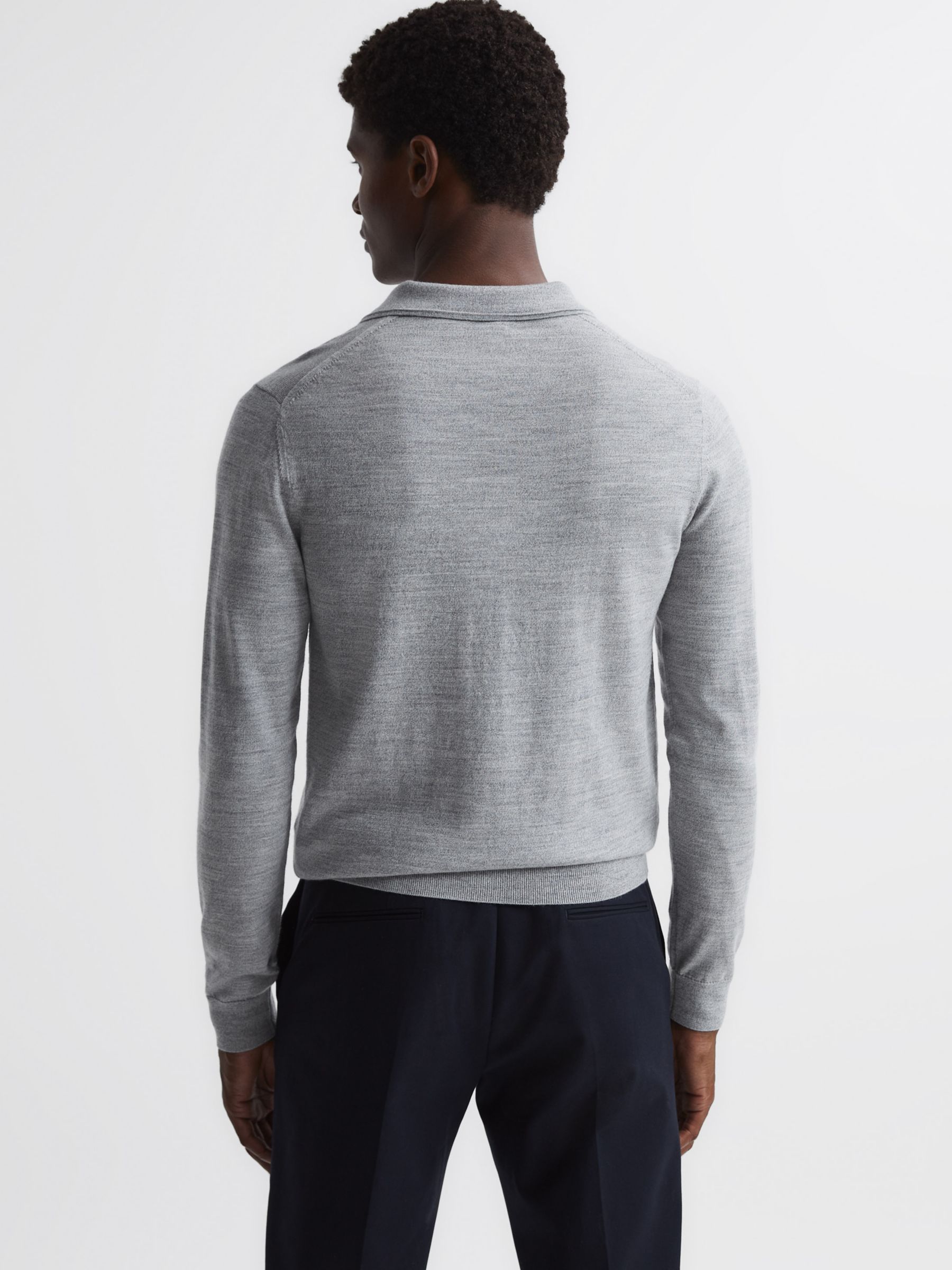 Reiss Robertson Knitted Long Sleeve Polo Top, Soft Grey at John Lewis ...