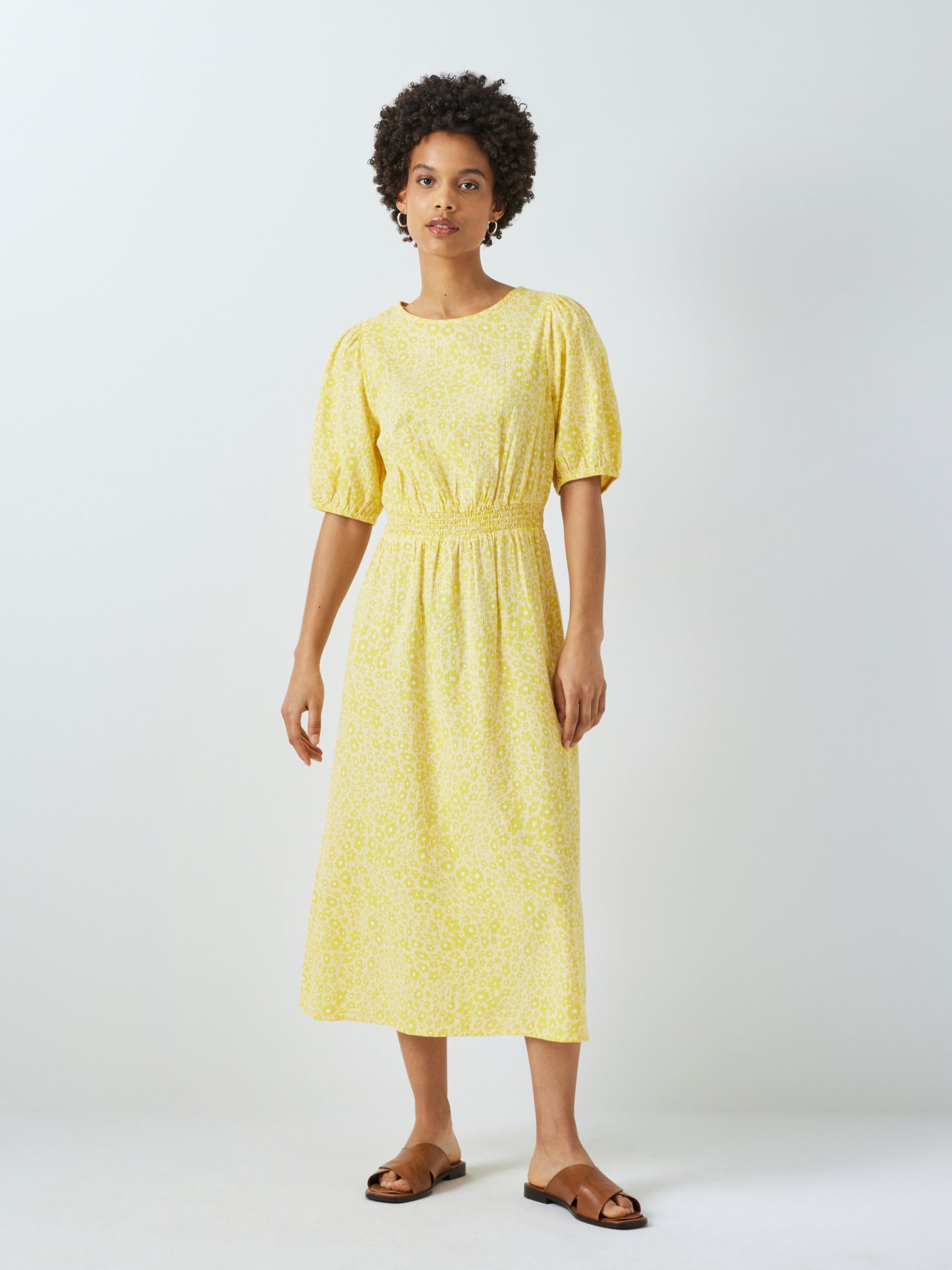 Pastel Yellow Puff Sleeve Floral Lace Daisy Dress