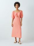 John Lewis ANYDAY Plain Cut Out Linen Blend Midi Dress, Coral