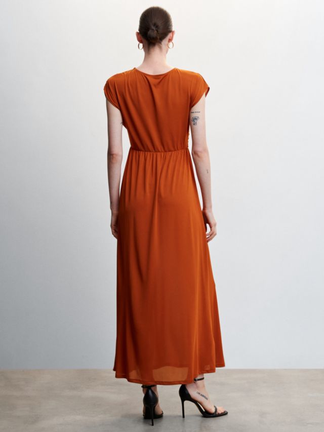 Mango Wrap Detail Midi Dress, Rust, 6