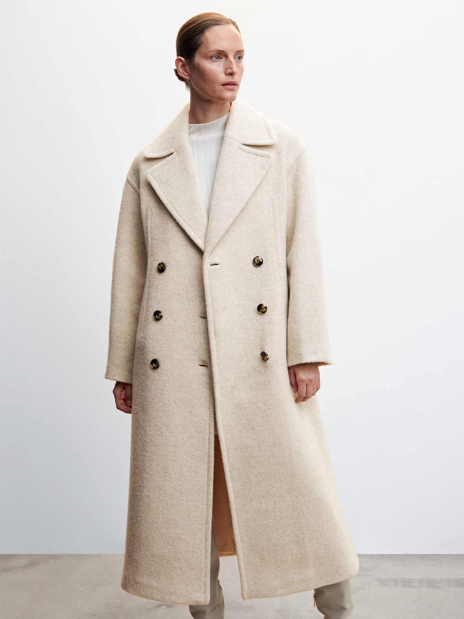 Mango Wool Blend Tailored Coat, Beige, XXS