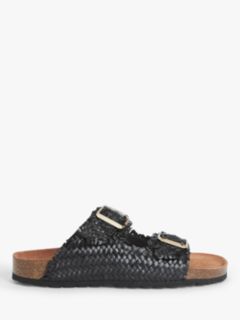 AND/OR Lounger Leather Luxe Woven Footbed Sandals, Black, 3
