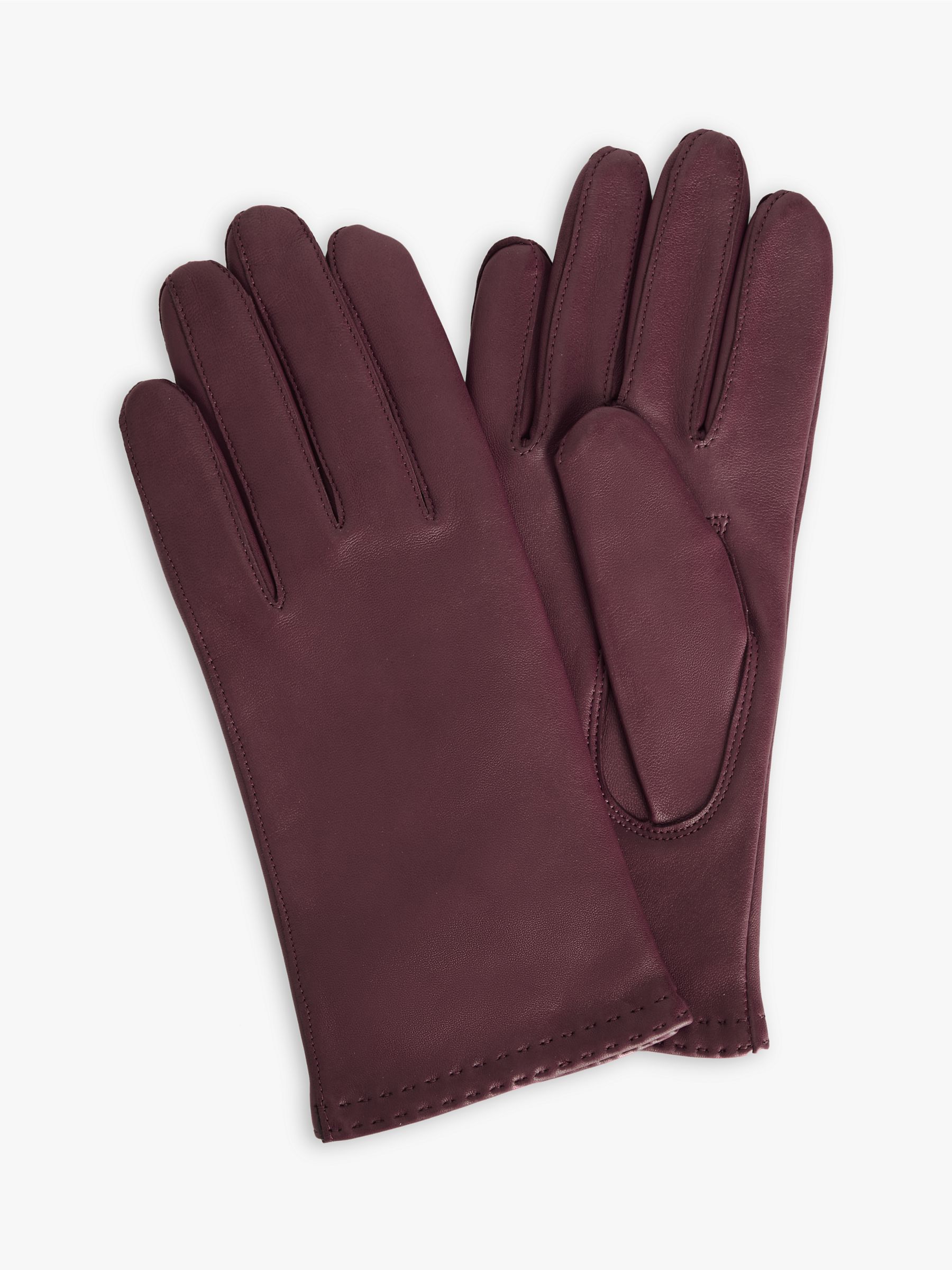 John Lewis Cashmere Lined Women's Leather Gloves, Claret at John Lewis ...