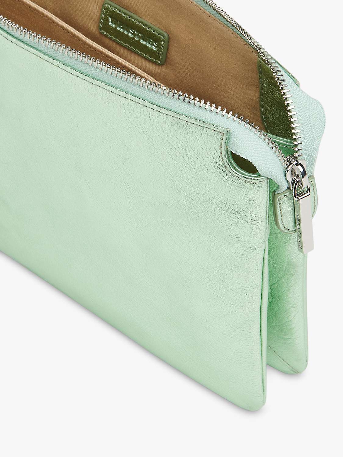 Whistles Elita Leather Double Pouch Clutch Bag, Green at John Lewis ...