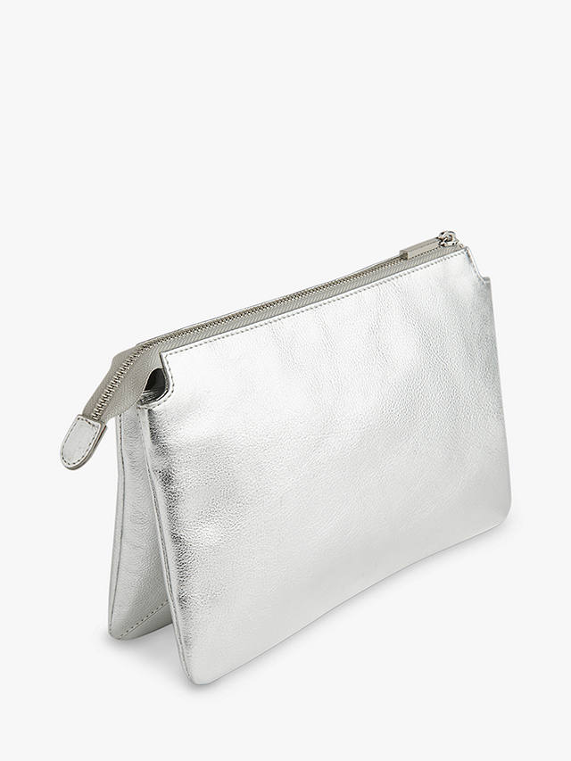 Whistles Elita Leather Double Pouch Clutch Bag, Silver
