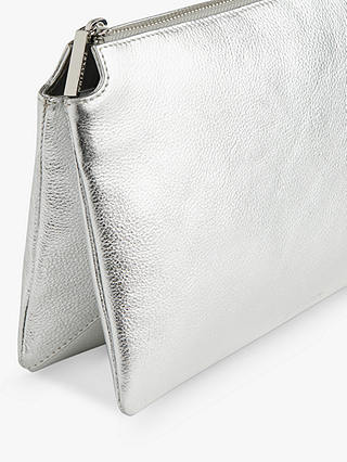 Whistles Elita Leather Double Pouch Clutch Bag, Silver