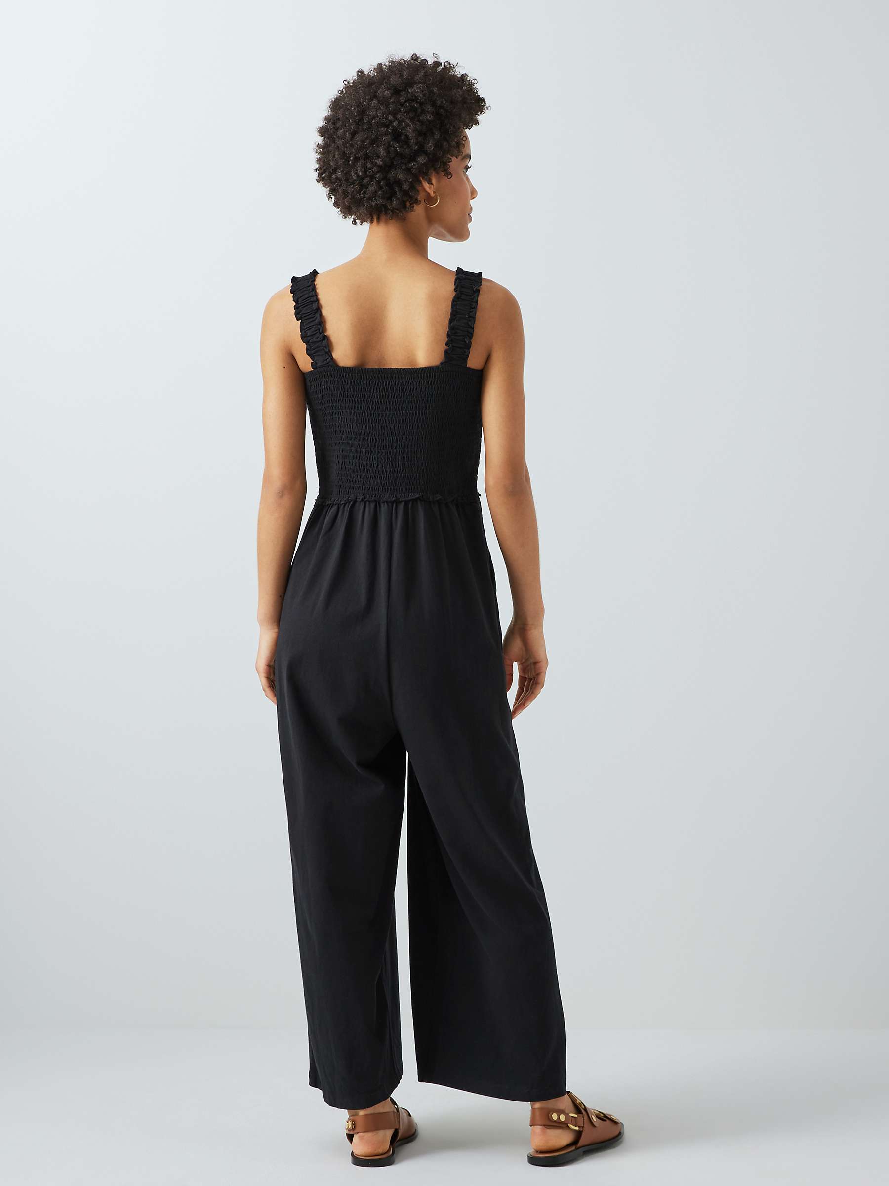 Buy John Lewis ANYDAY Plain Shirred Bodice Jumpsuit, Black Online at johnlewis.com