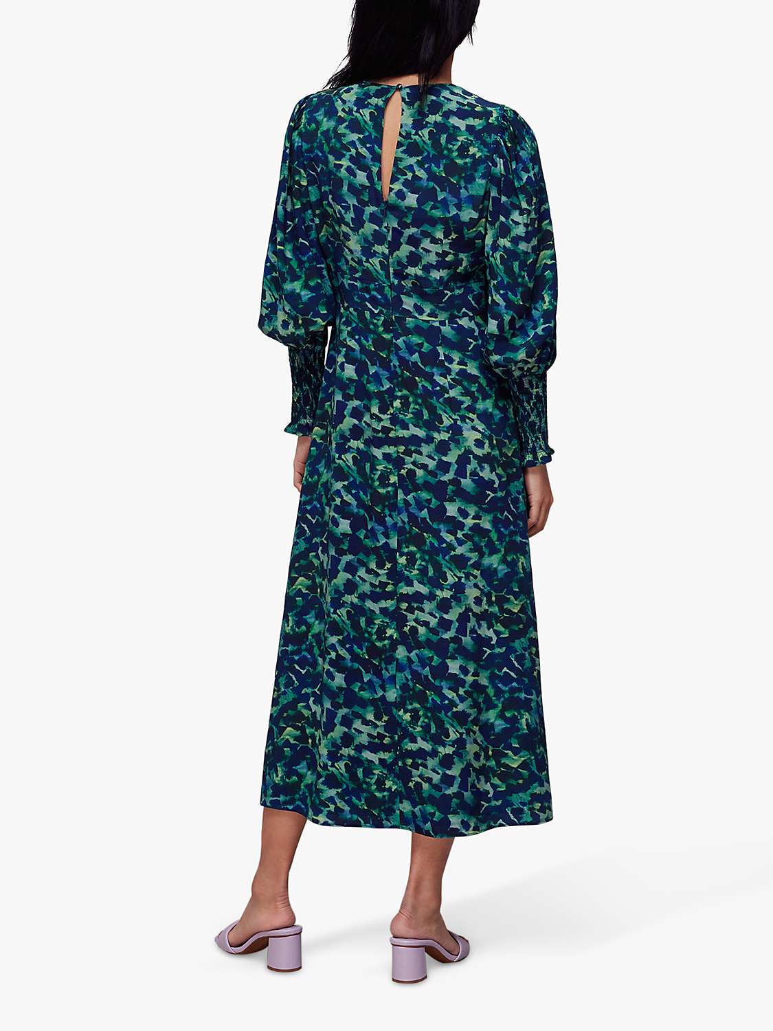 Whistles Cheetah Print Midi Dress, Green/Multi at John Lewis & Partners