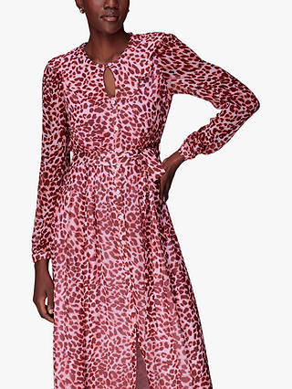 Whistles Abstract Cheetah Print Midi Dress, Pink/Multi