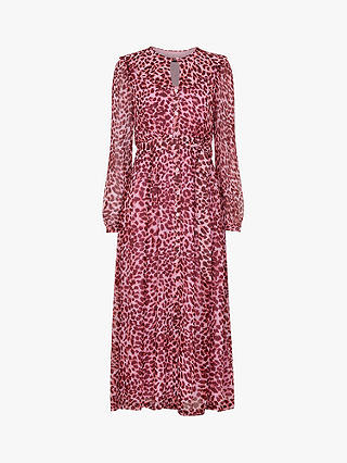 Whistles Abstract Cheetah Print Midi Dress, Pink/Multi