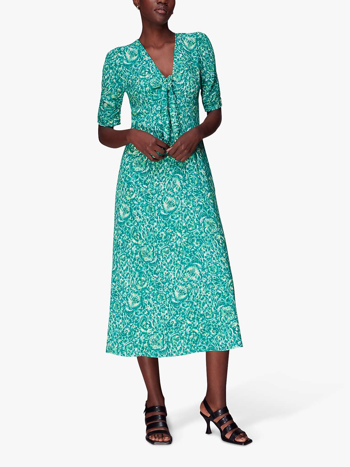 Buy Whistles Clouded Floral Tie Midi Dress, Green/Multi Online at johnlewis.com