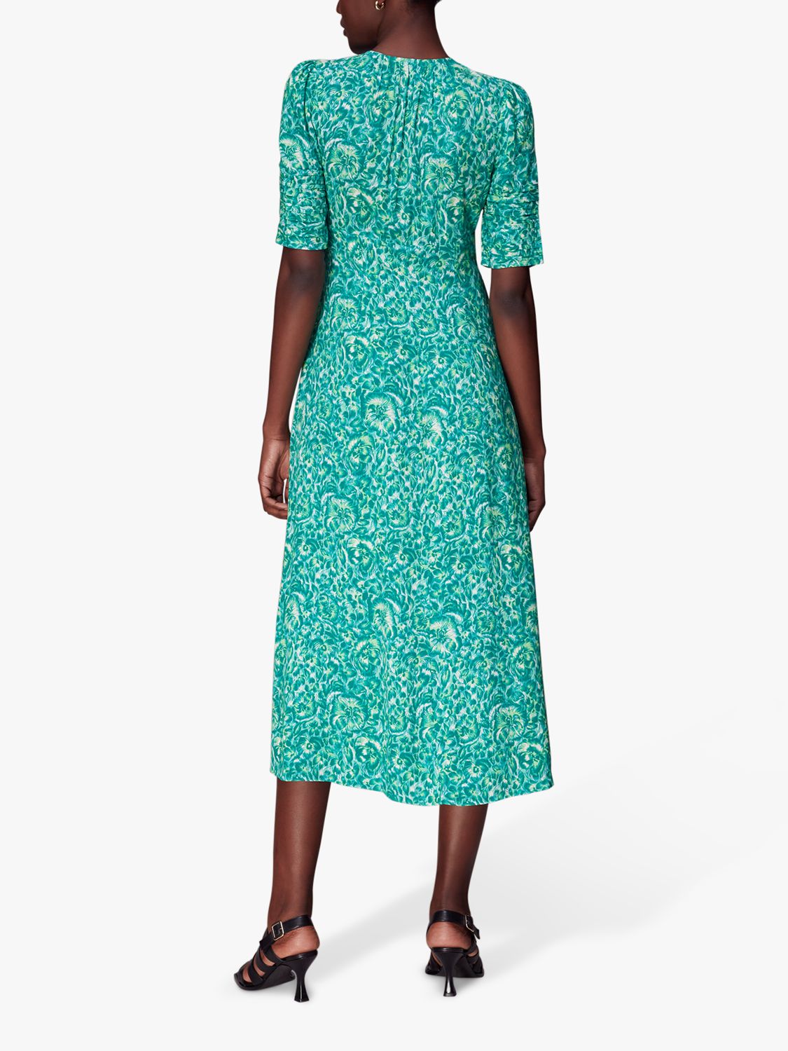 Whistles Clouded Floral Tie Midi Dress, Green/Multi at John Lewis ...