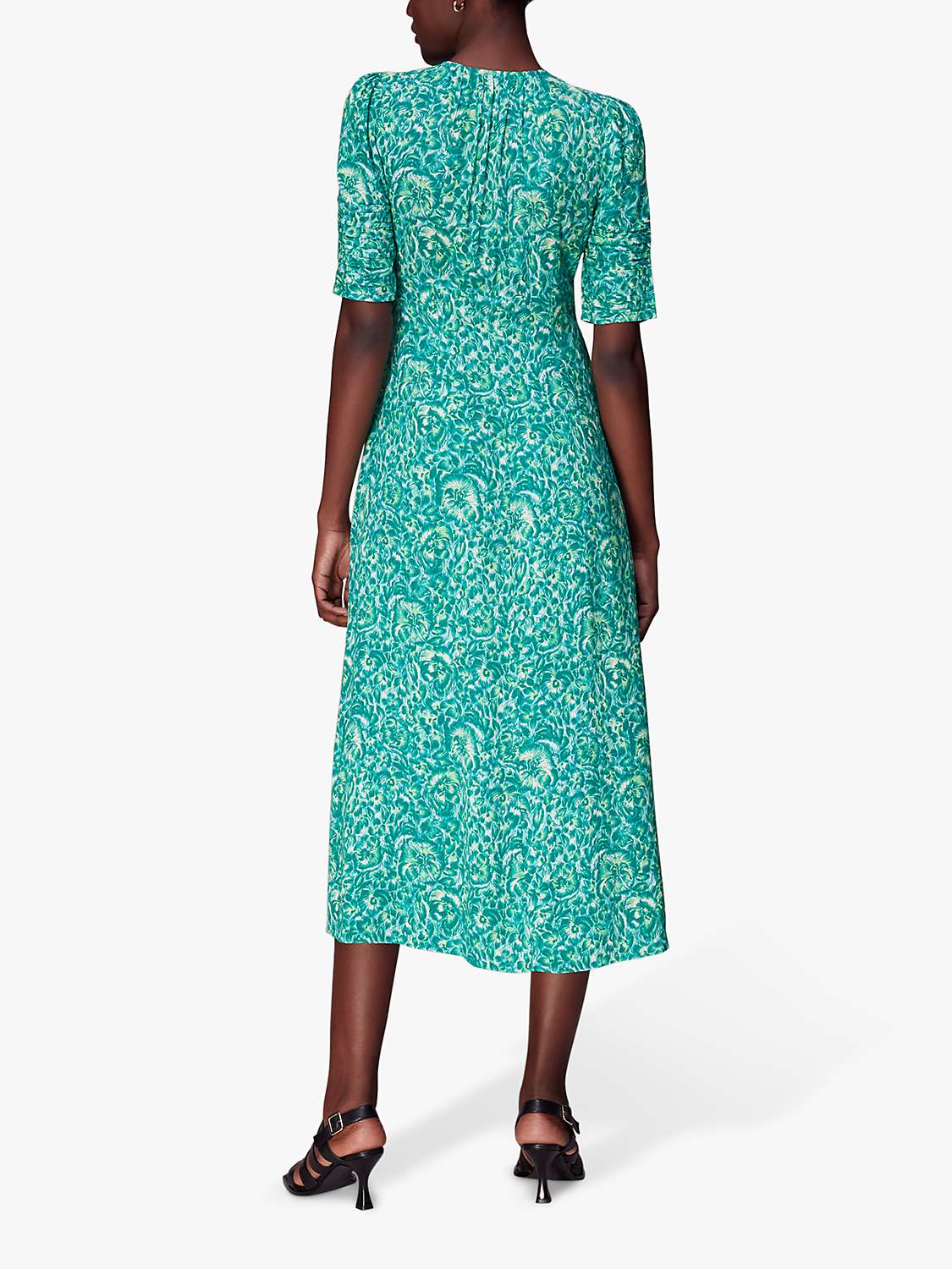 Buy Whistles Clouded Floral Tie Midi Dress, Green/Multi Online at johnlewis.com