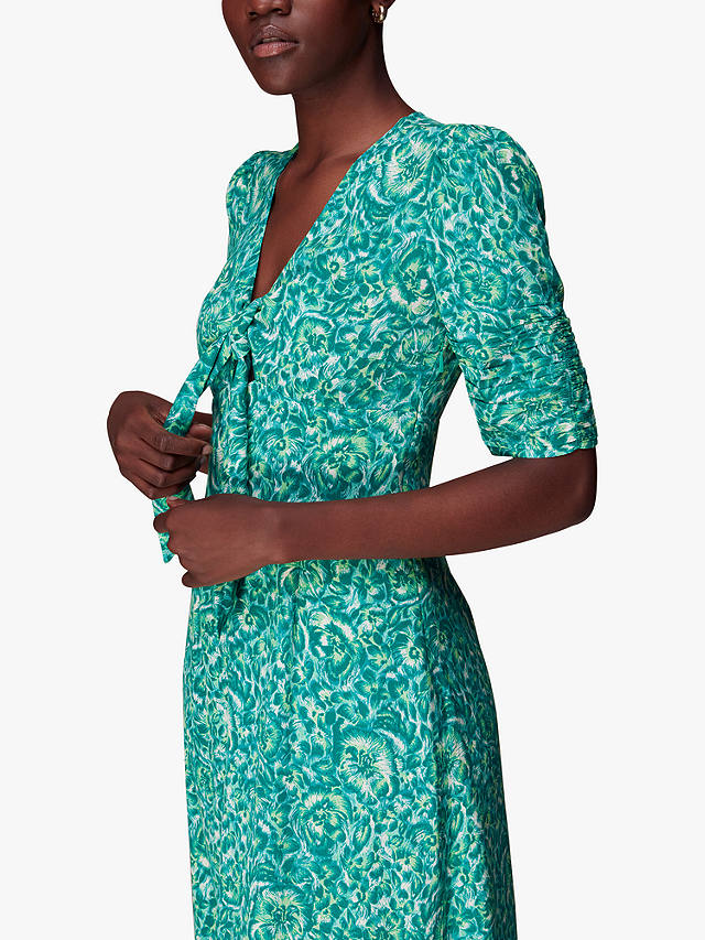 Whistles Clouded Floral Tie Midi Dress, Green/Multi