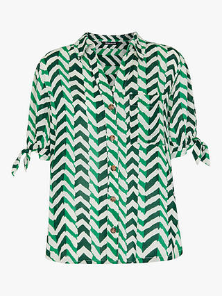 Whistles Chevron Tie Sleeve Beach Shirt, Green/Multi