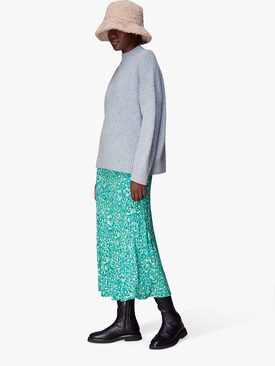 Buy Whistles Clouded Floral Midi Skirt, Green/Multi Online at johnlewis.com