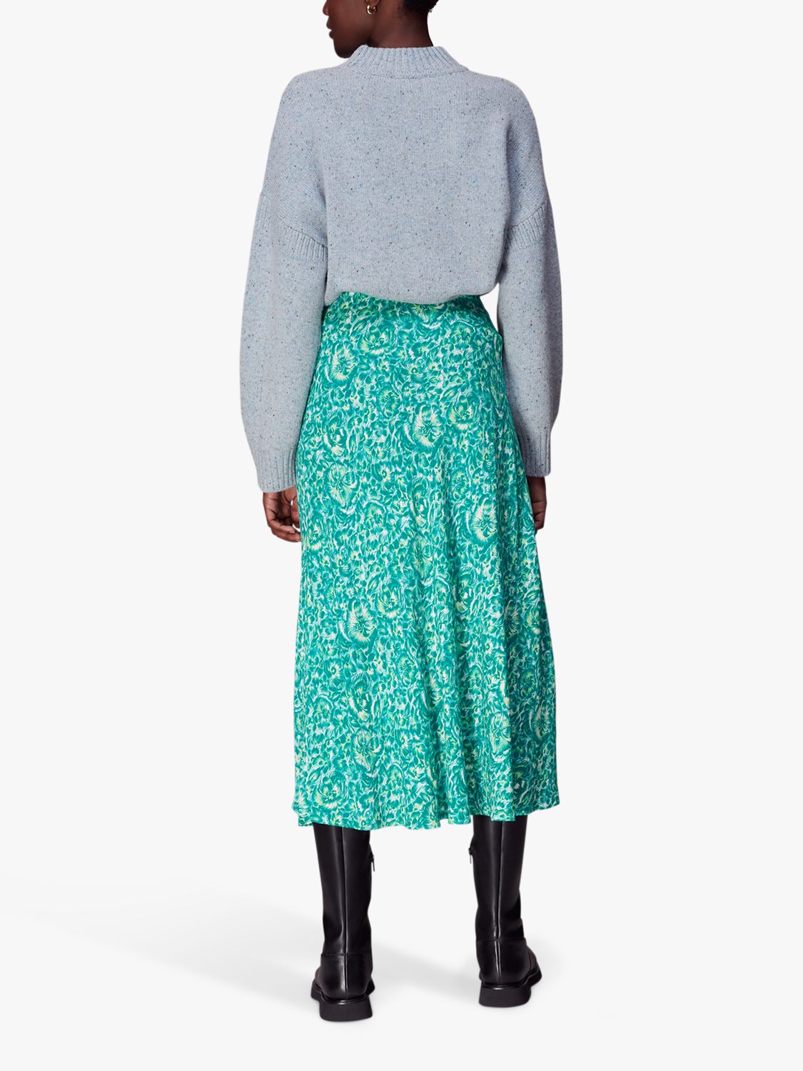 Whistles Clouded Floral Midi Skirt, Green/Multi at John Lewis & Partners