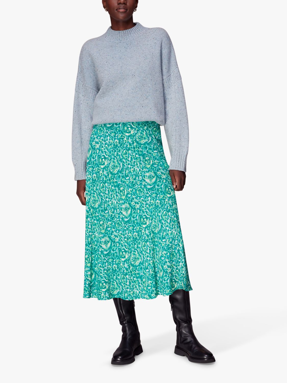 Whistles Clouded Floral Midi Skirt, Green/Multi at John Lewis & Partners