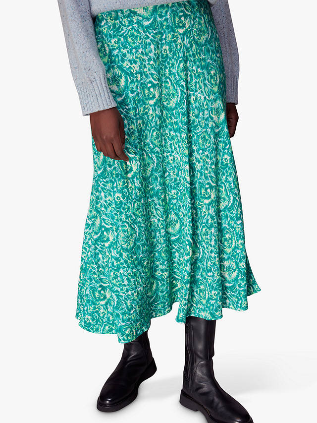 Whistles Clouded Floral Midi Skirt, Green/Multi