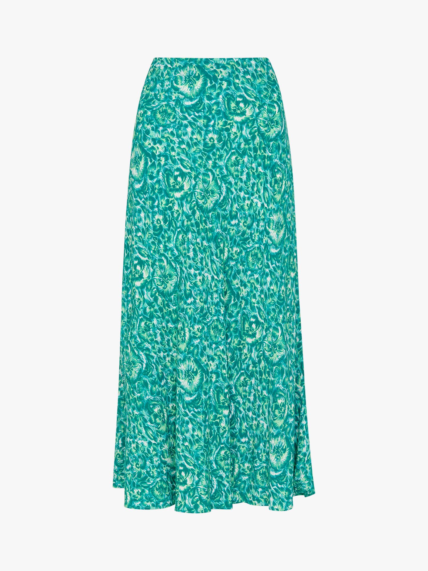 Whistles Clouded Floral Midi Skirt, Green/Multi at John Lewis & Partners