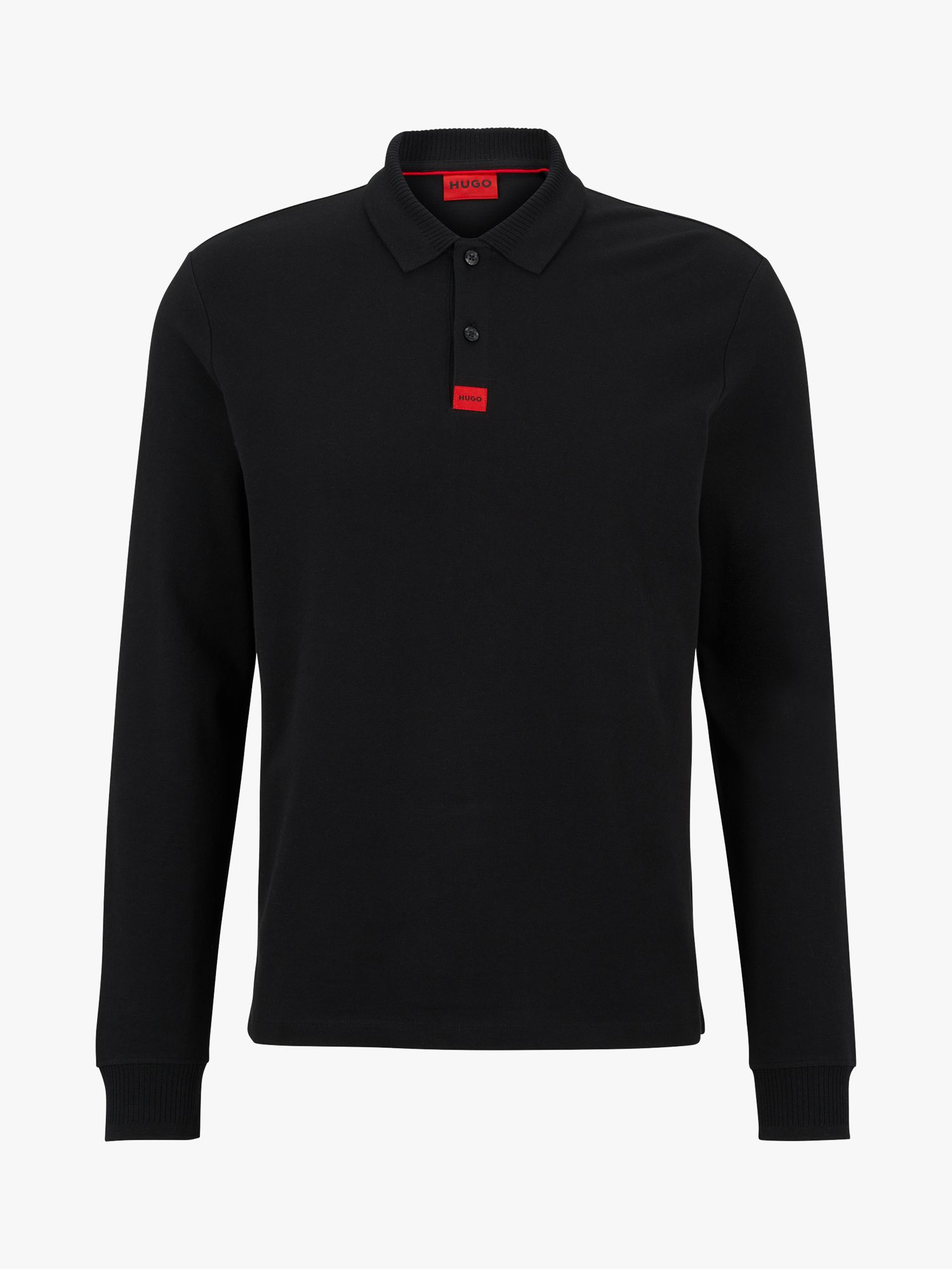 HUGO Deresolo Long Sleeve Polo Shirt, Black at John Lewis & Partners