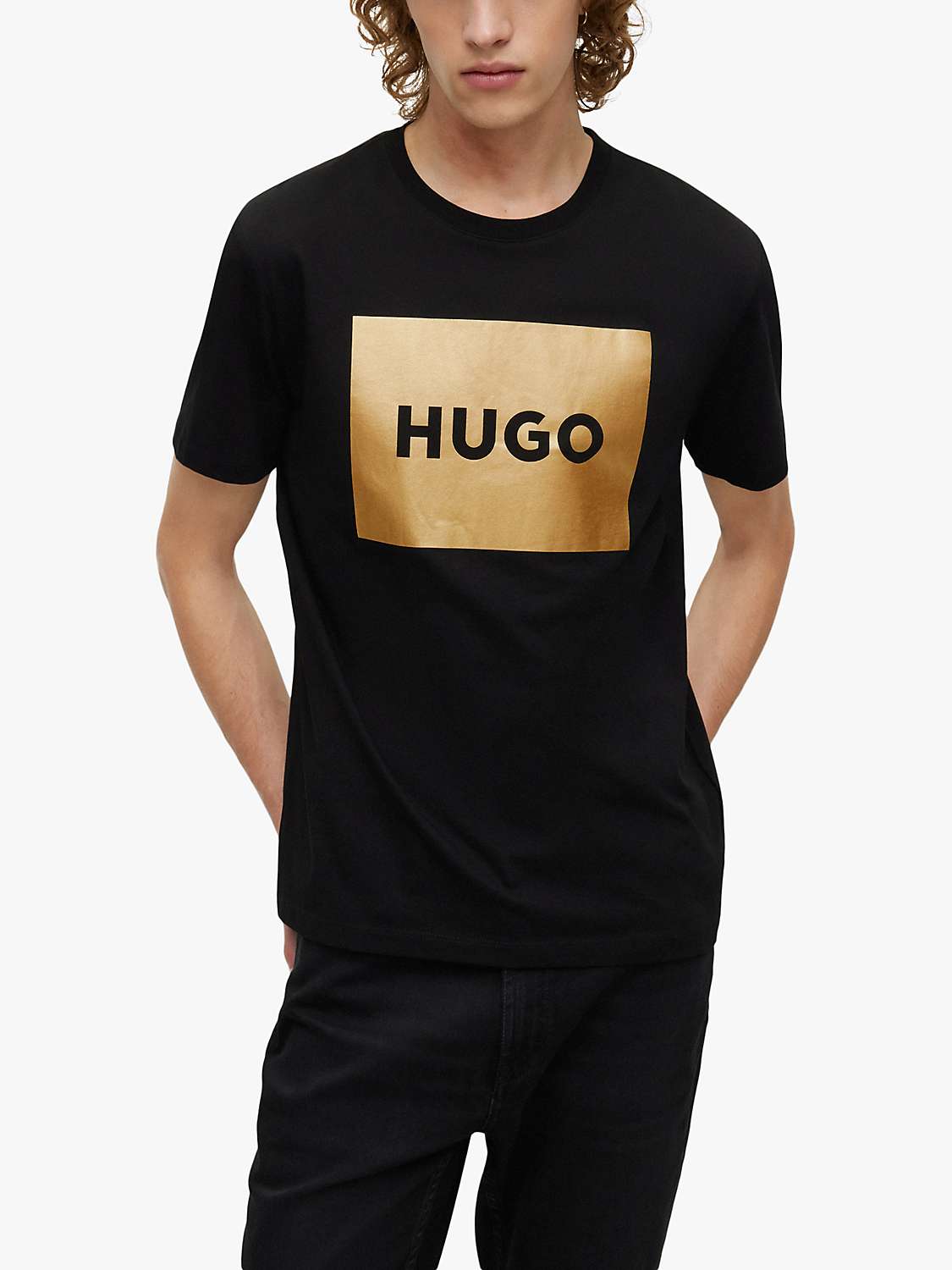 Buy HUGO Dulive Metallic Logo T-Shirt, Black/Gold Online at johnlewis.com