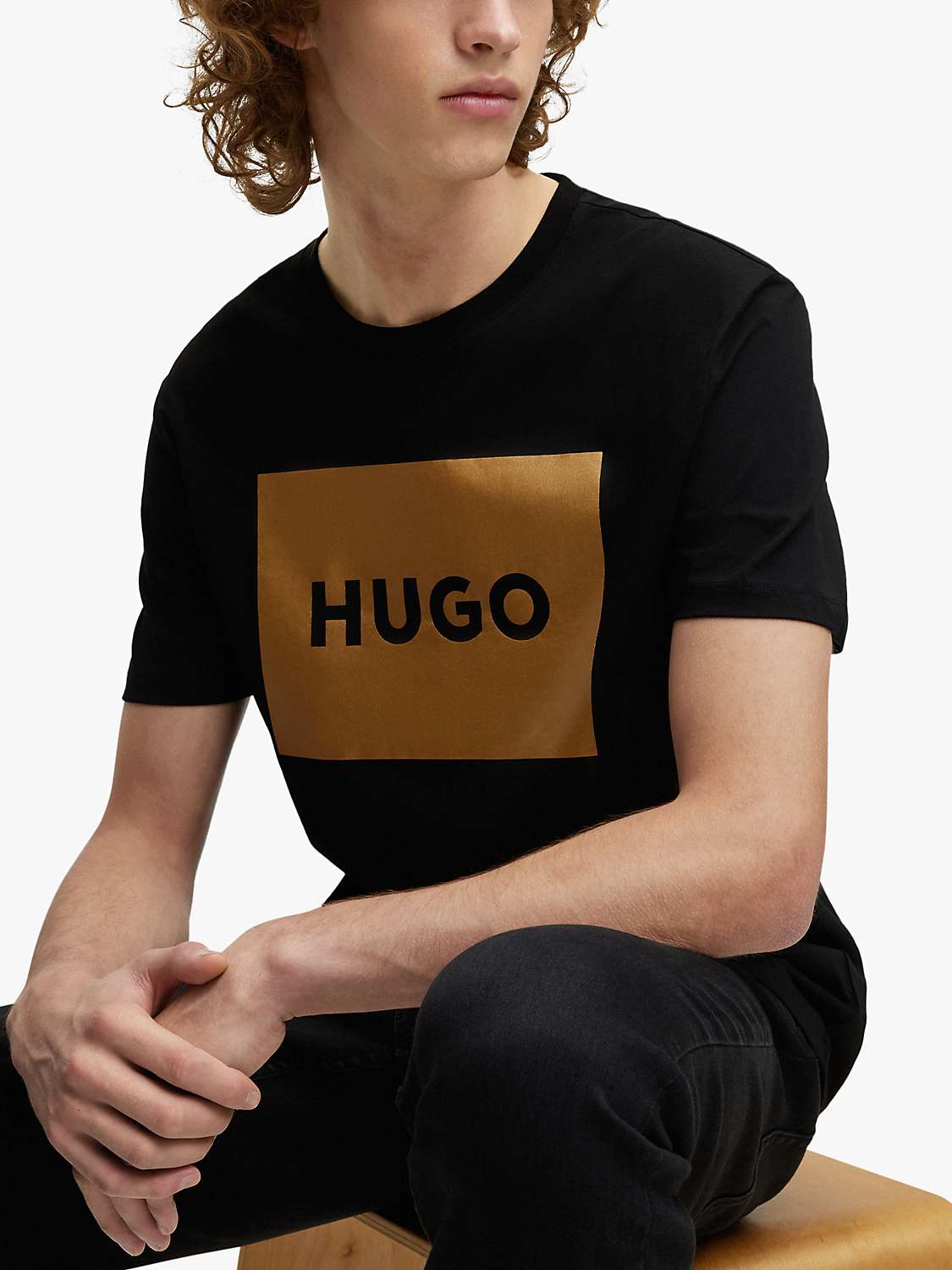 Buy HUGO Dulive Metallic Logo T-Shirt, Black/Gold Online at johnlewis.com