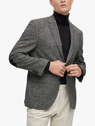 BOSS Janson Herringbone Wool and Silk Suit Jacket, Black