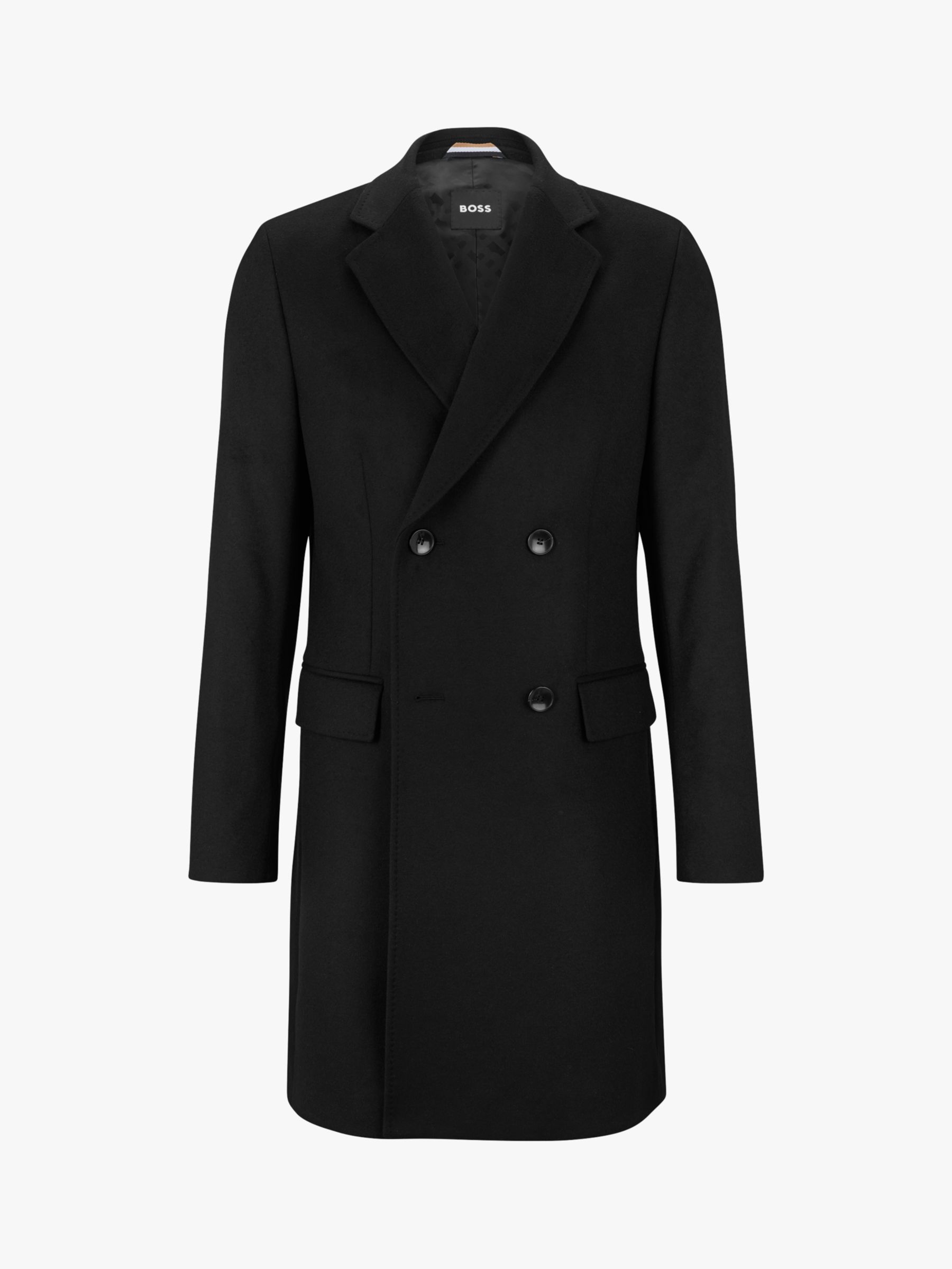 BOSS Hyde Double Breasted Wool and Cashmere Coat, Black at John Lewis ...