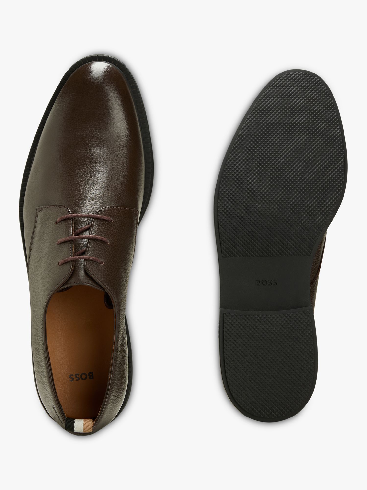 HUGO BOSS Leather Lace Up Derby Shoes, Brown at John Lewis & Partners