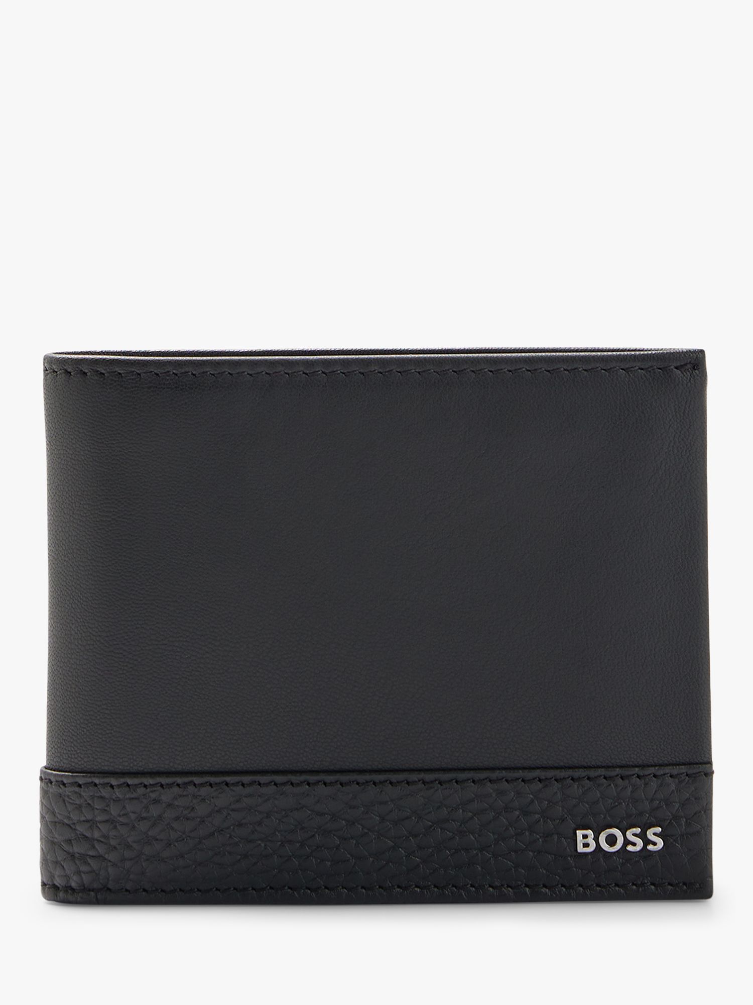 BOSS Gavin Tri-fold Leather Wallet, Black at John Lewis & Partners