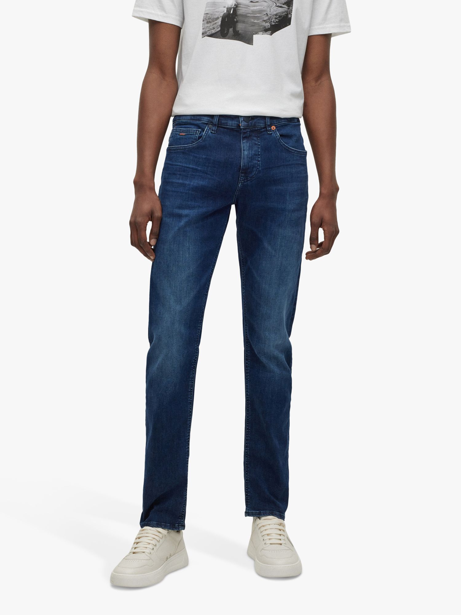 BOSS Delaware Slim Fit Jeans, Navy at John Lewis & Partners