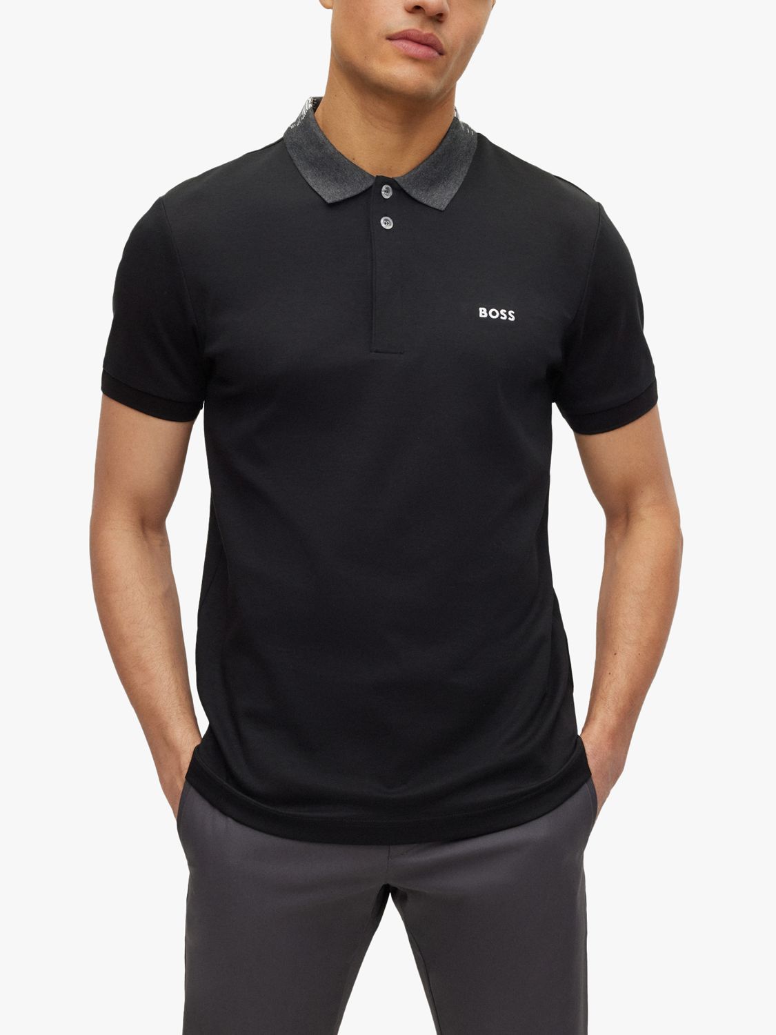 BOSS Paule 3D Jacquard Polo Shirt, Black at John & Partners