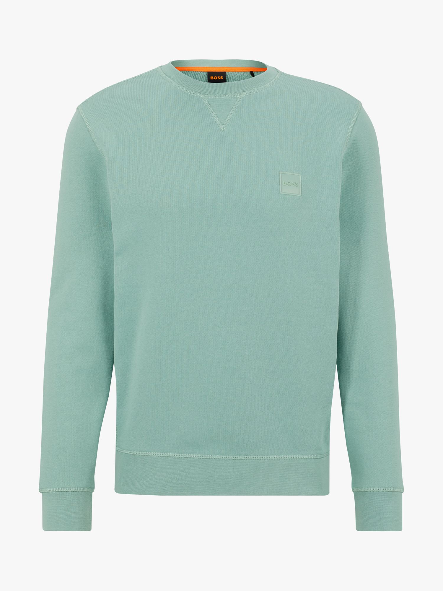 BOSS Westart French Terry Sweatshirt, Light/Pastel Green at John Lewis &  Partners