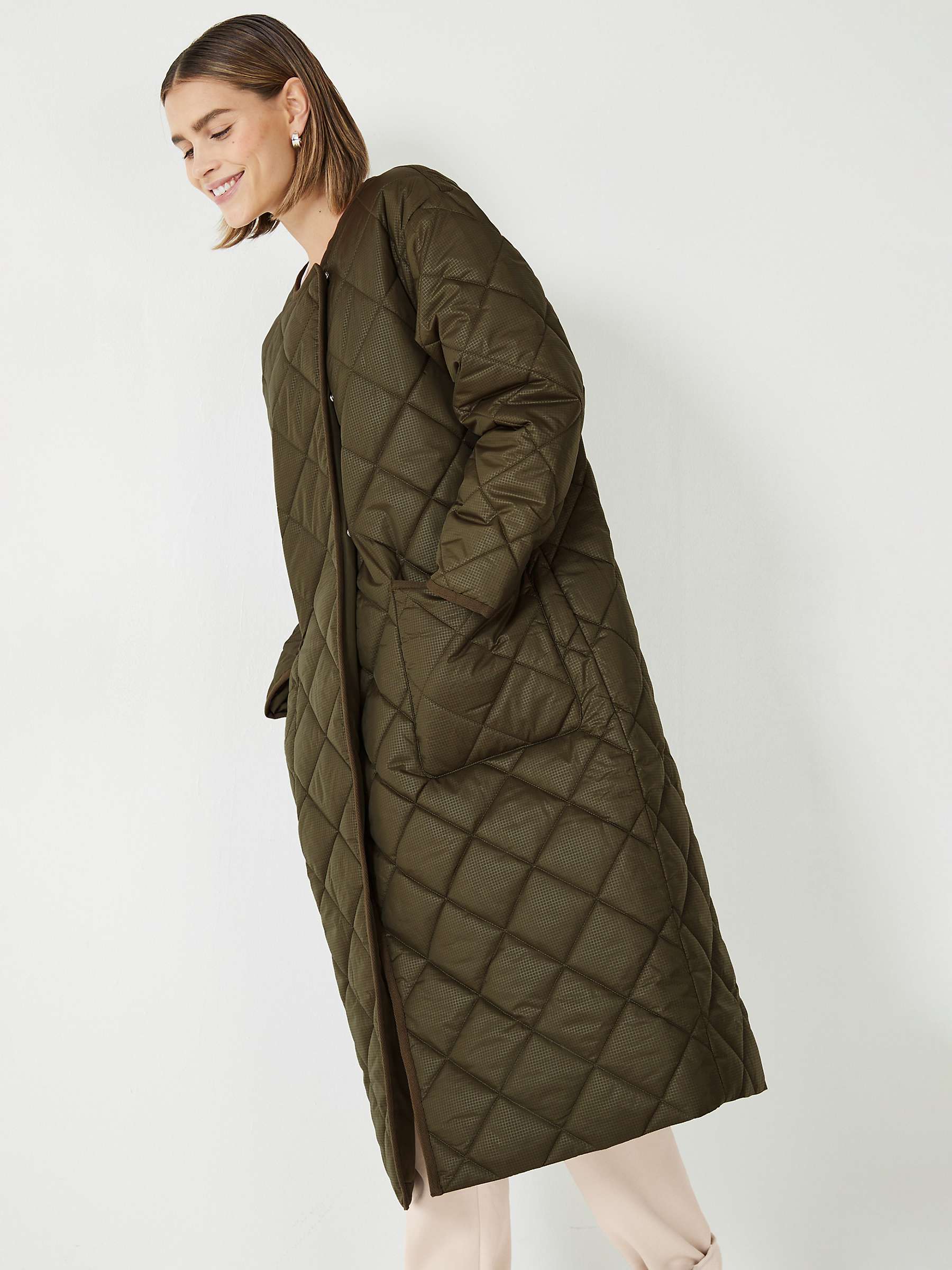 hush Verdi Padded Wrap Coat, Khaki at John Lewis & Partners