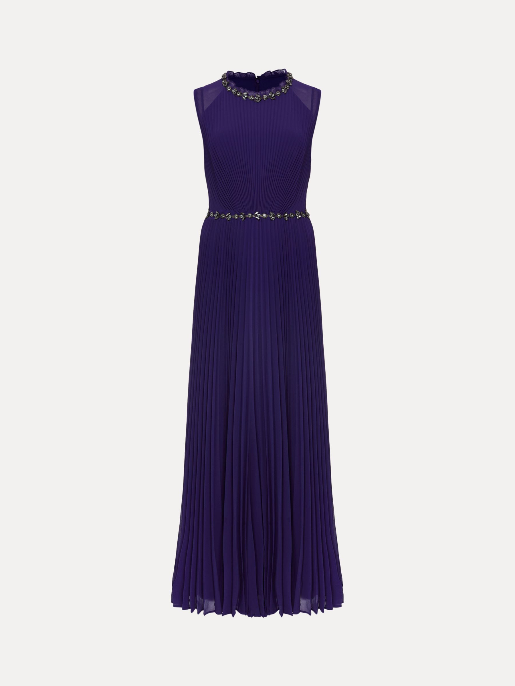 Phase Eight Louisa Pleated Beaded Maxi Dress, Violet at John Lewis