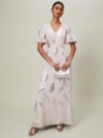 Phase Eight Larah Silk Blend Feather Print Maxi Dress, Misty Mauve/Silver