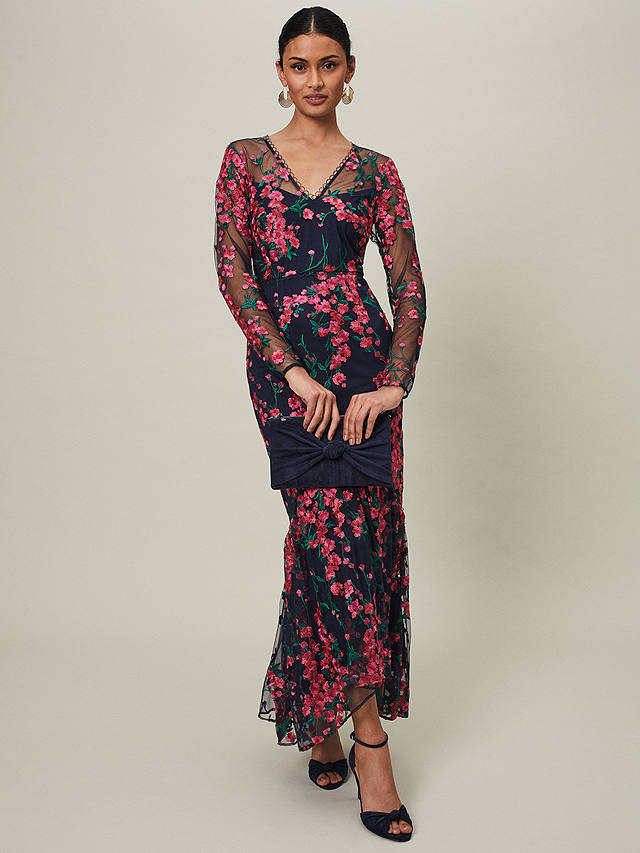 Phase Eight Collection 8 Trisha Embroidered Floral Maxi Dress, Navy/Pink