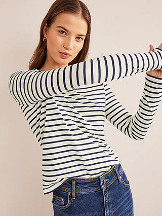 Boden Relaxed Long Sleeve Breton Top, Ivory/Navy