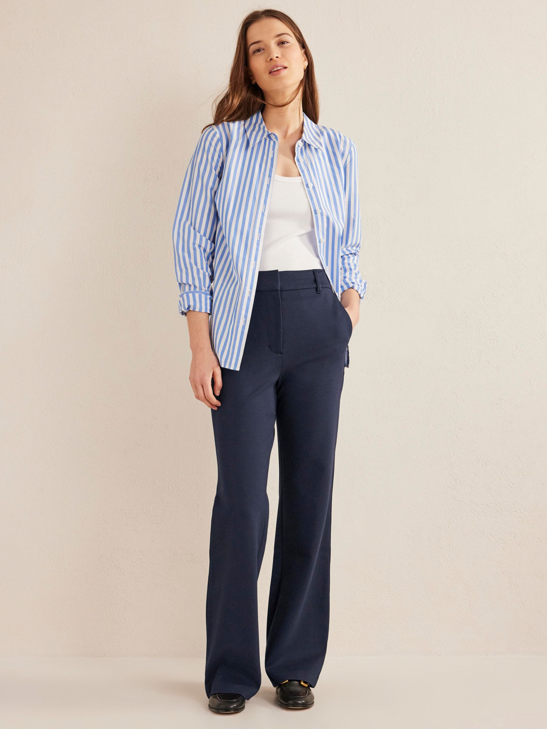 Boden Ponte Flare Trousers, Navy
