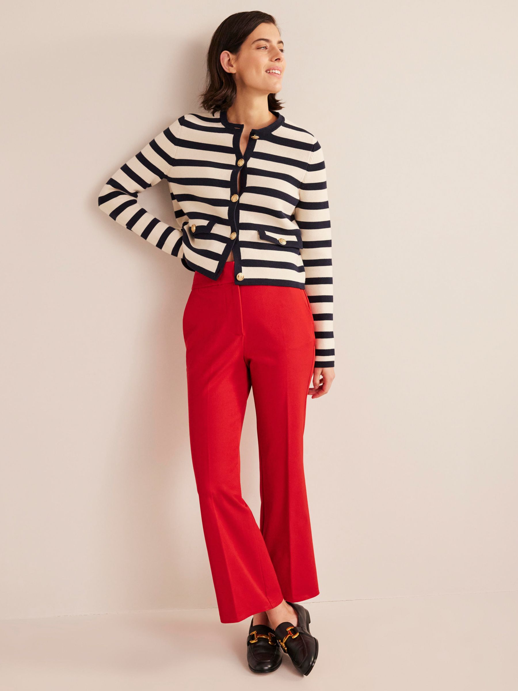Boden Cropped Flare Stretch Trousers, Red
