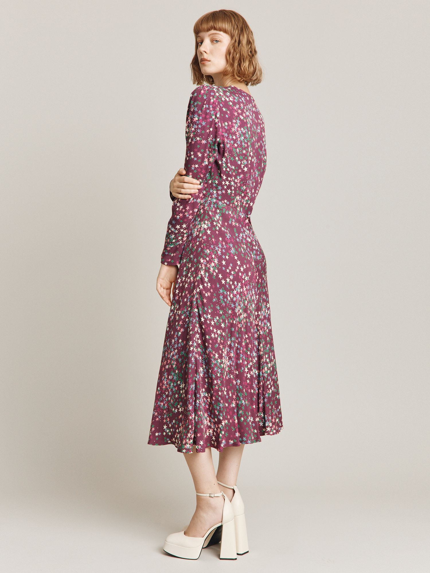 Ghost Fawn Star Midi Dress, Maroon Starry Night at John Lewis & Partners