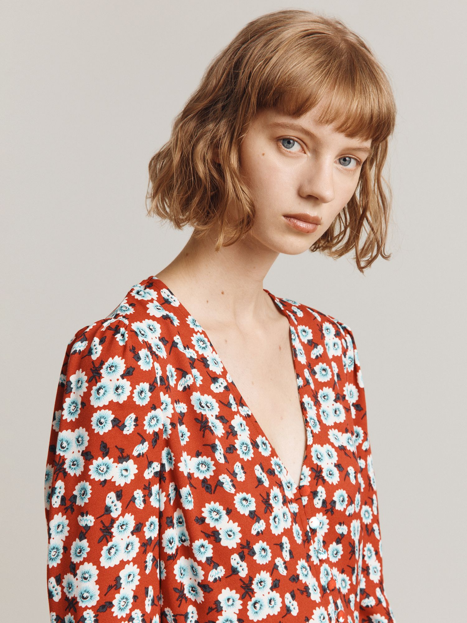 Ghost Blake Satin Floral Dress, Red Poppy at John Lewis & Partners