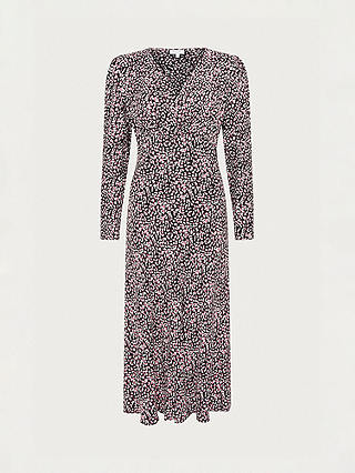 Ghost Freya Animal Midi Dress, Navy Leopard Print