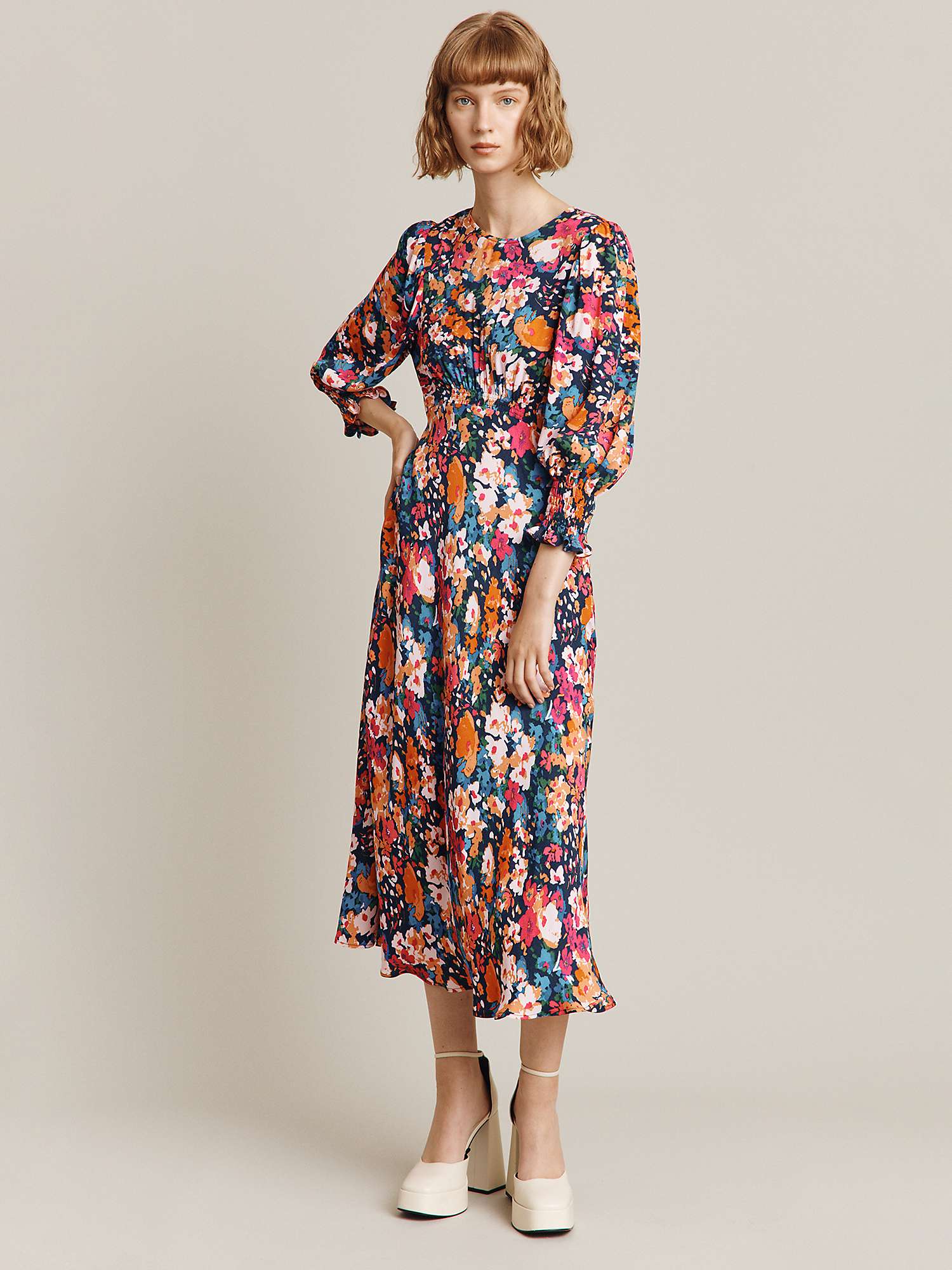 Buy Ghost Mila Floral Midi Dress, Navy Meadow Online at johnlewis.com