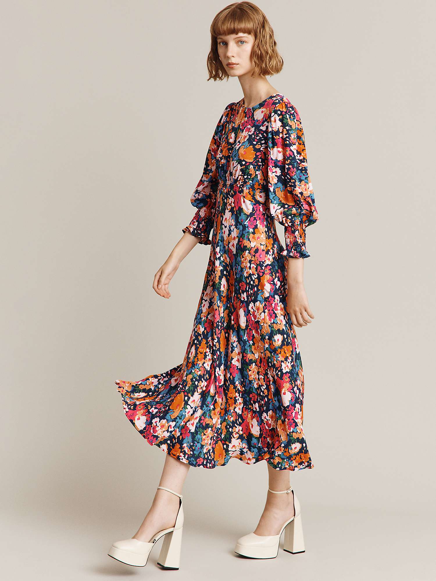 Buy Ghost Mila Floral Midi Dress, Navy Meadow Online at johnlewis.com