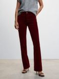 Mango Velvet Flared Jeans, Dark Red