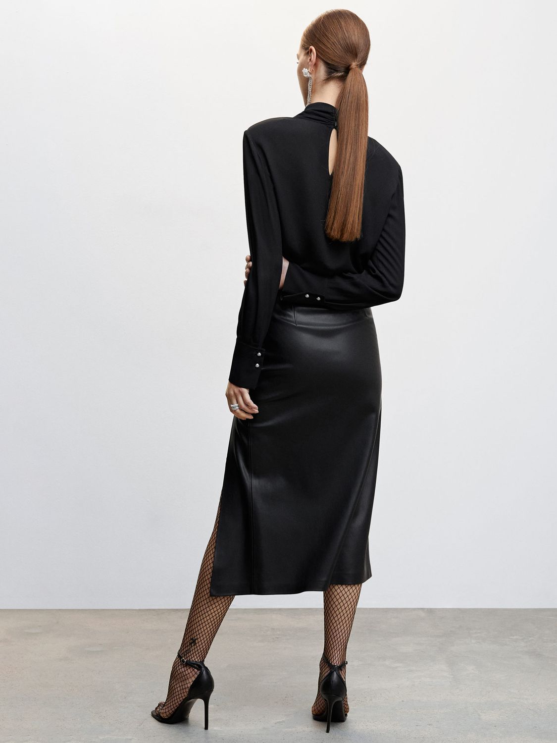 Mango Gigi Faux Leather Pencil Midi Skirt, Black, XXS