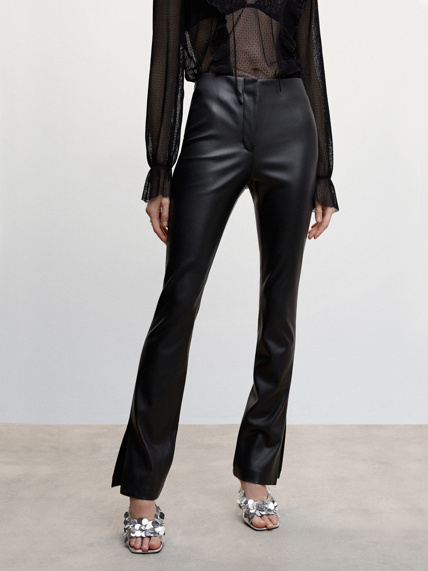Mango Faux Leather Trousers, Black, XXS