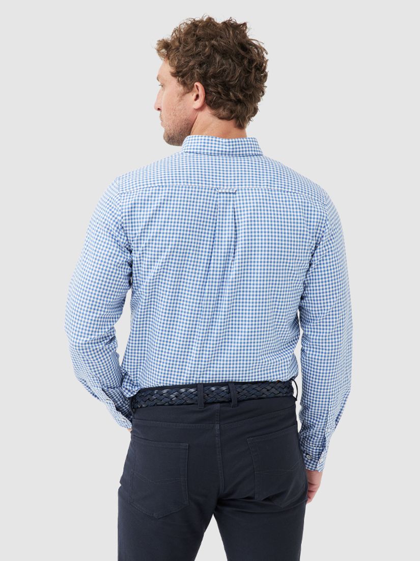 Rodd & Gunn Gunn Check Oxford Cotton Slim Long Sleeve Shirt, Sea Blue, XS